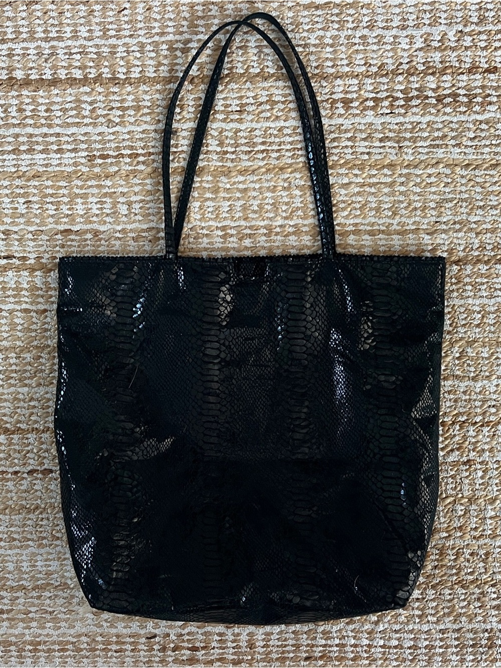 Carlos Falchi Black Faux-Snakeskin Fatto A Mano Tote Bag with Pouch